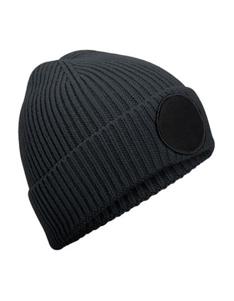 Strickmütze mit rundem Patch - individuell bedruckt
